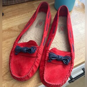 UGG Red Leather Suede Driving Loafers Womens Size 10
